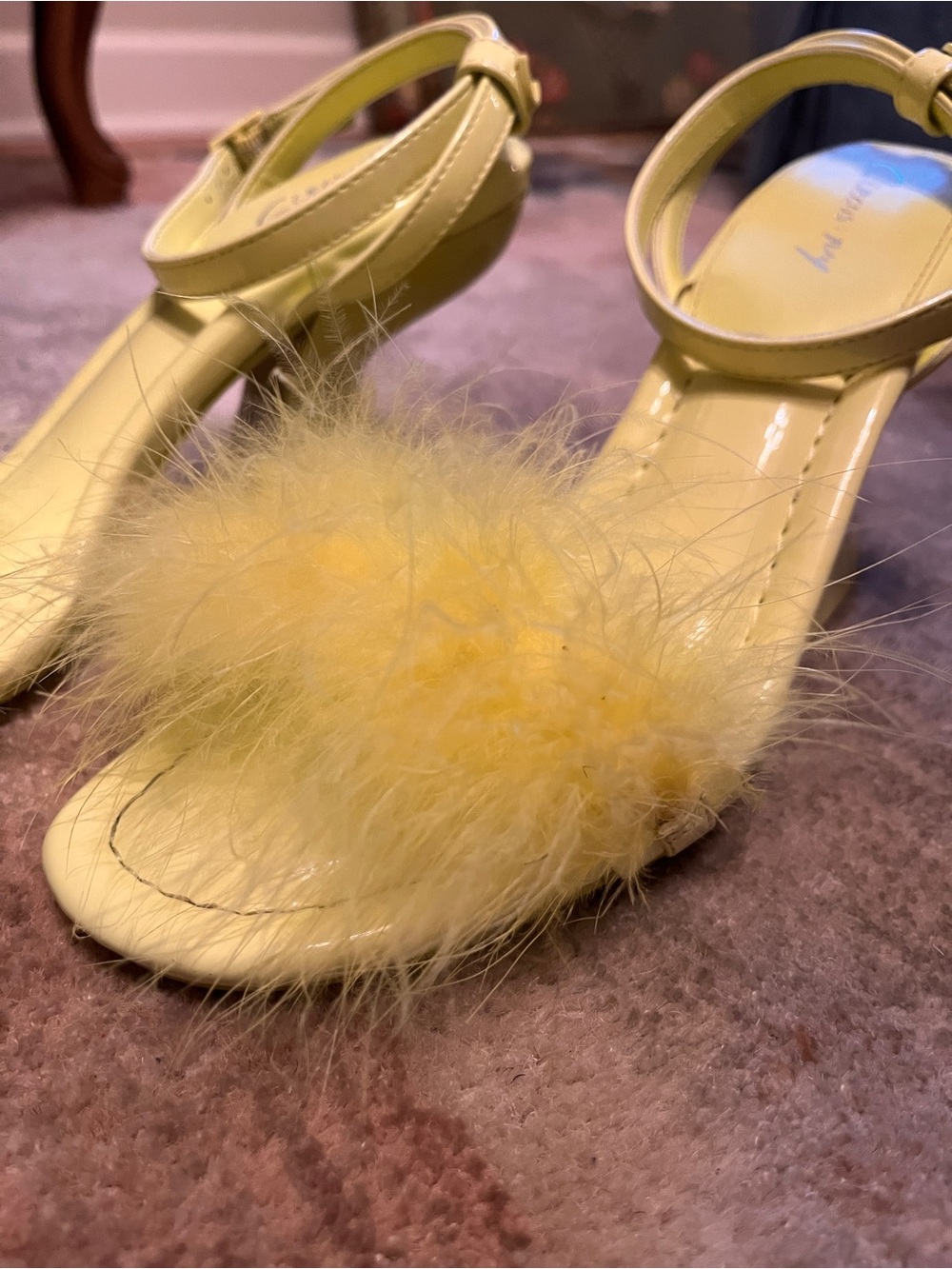 Yellow Feather Detail Ankle-Strap Heels - Women's Dress Sandals - Picture 5 of 8